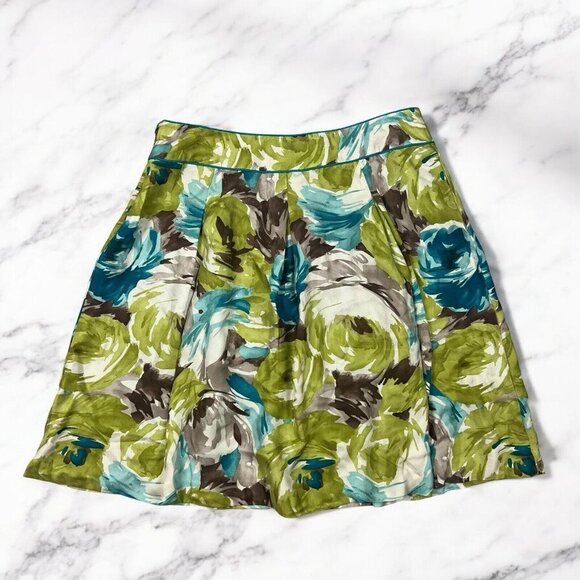 Talbots Silk Skirt Size 12P Petite Green Blue Brown Pleated Side Zipper Lined - Picture 1 of 5